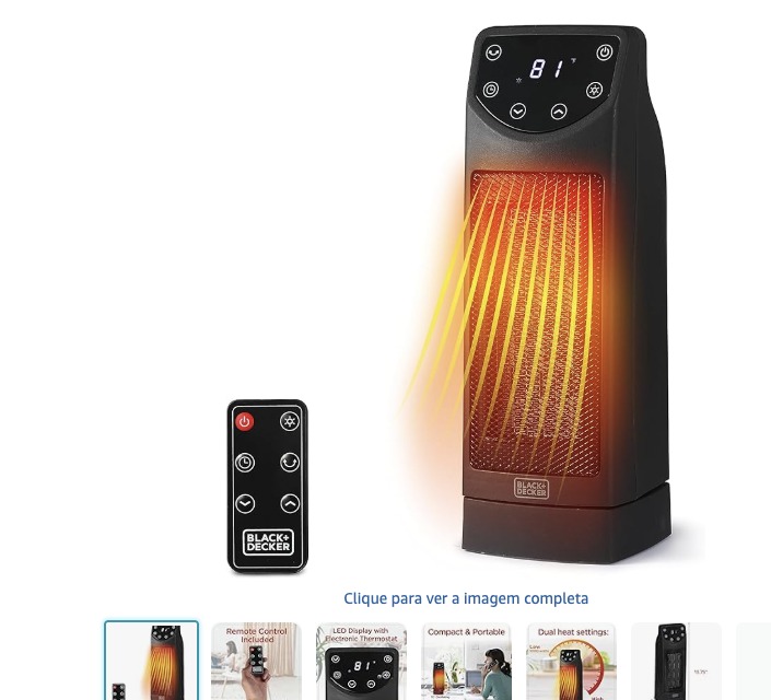 Aquecedor de Ambiente Torre 30 Polegadas 1500W com Controle Remoto
